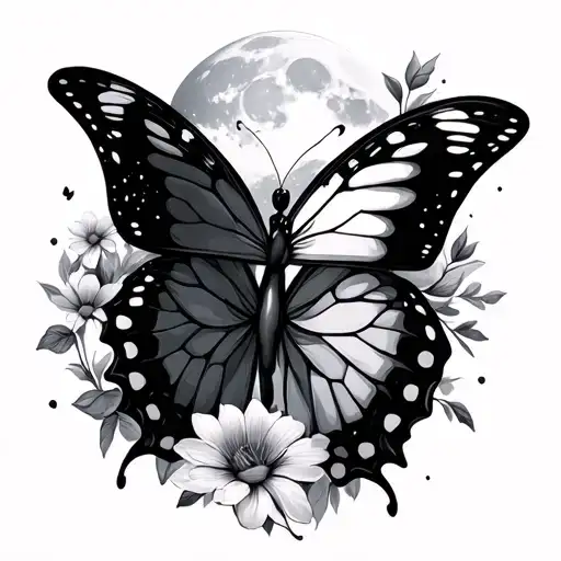 Free Spirited Dancing Butterflies Night Sky Moon Nature Beautiful Mural Flowers