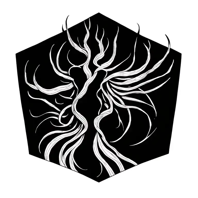 Tribale Tattoo With Lines Cascading Down The Back And Legs