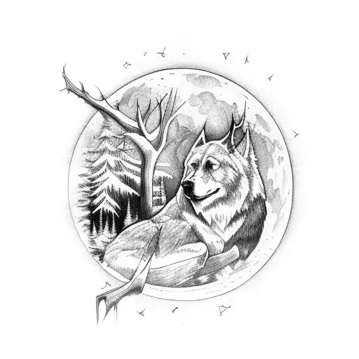 Dark Guardian Angle A Forest Backgro And A Full Moon