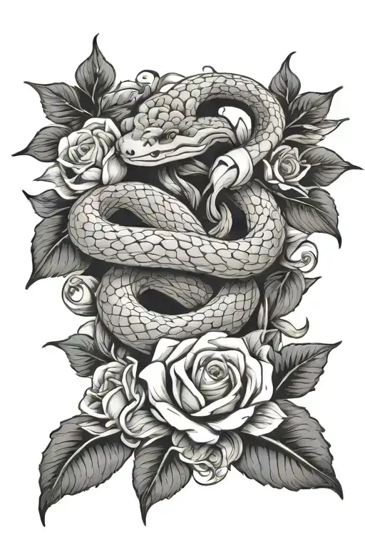 Snake With Lilies And Roses