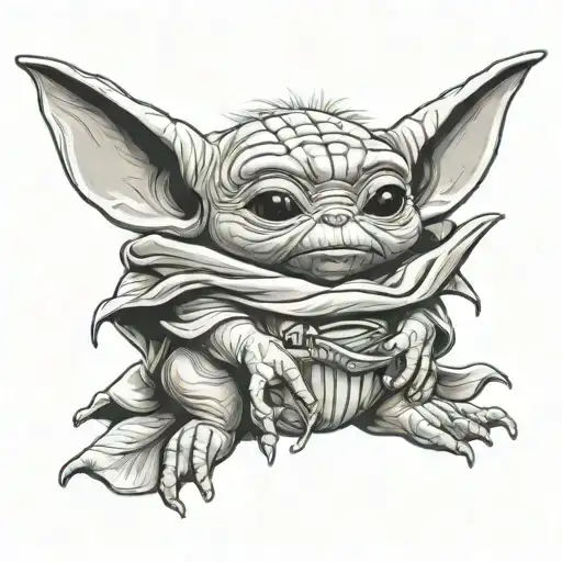 Cute Baby Yoda Eating Frog