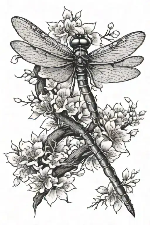 Dragonfly Snake And Cherry Blossom Tree