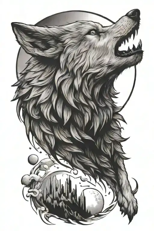 The Wolf Howls At The Moon In The Background