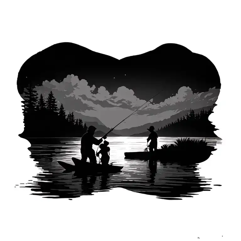 Father And Son Fishing Scene