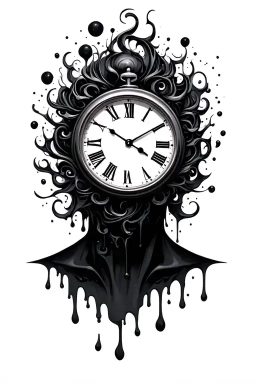 A Melting Clock On A Black Face Silhouette