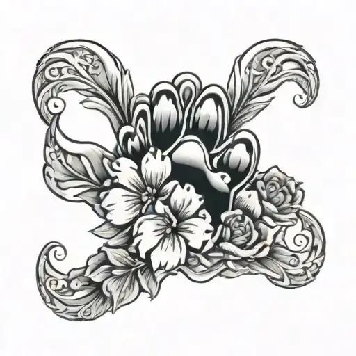 A Dog Paw Print With Flowers Blooming