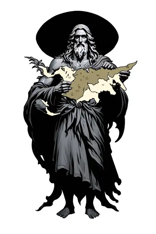 Mythical God Holding Map