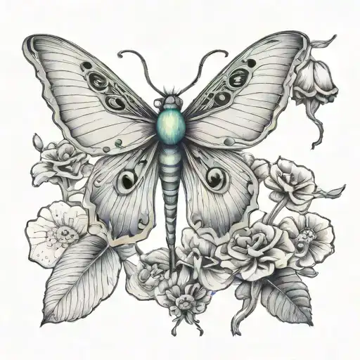 Luna Moth With Mushrooms Growing