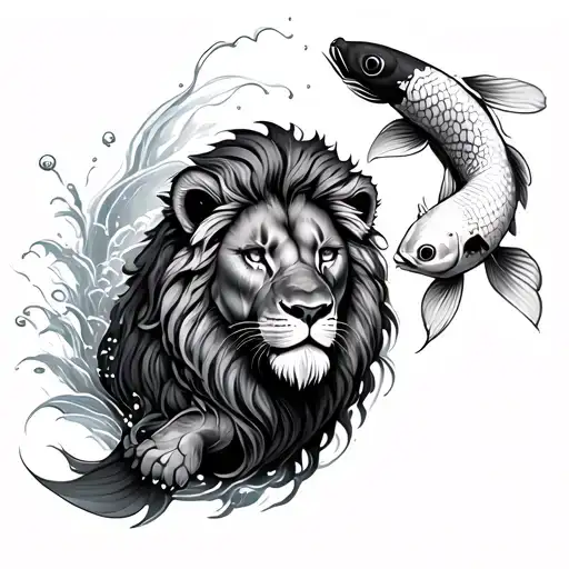 Lion And Koi Fish Swimming