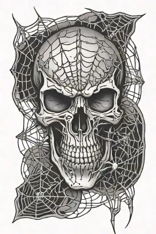 Skull And Spider Web And Spider