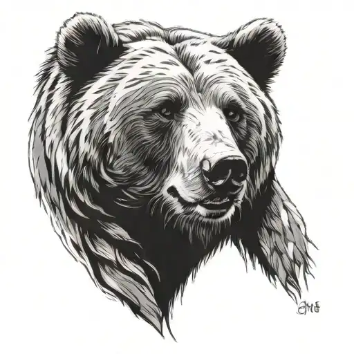 Make Me A Tattoo With With A Grizzly Bear That Has A Neckless That Has The Left M Around Its Neck