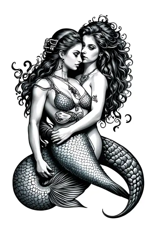 Old School Diver And Mermaid With Tail Wrapped Around The Diver