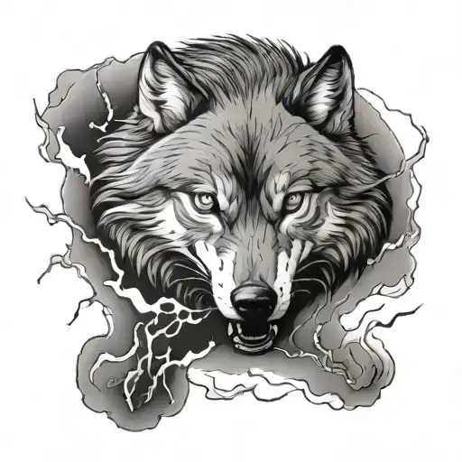 Grey Wolf And Thunder Lightning