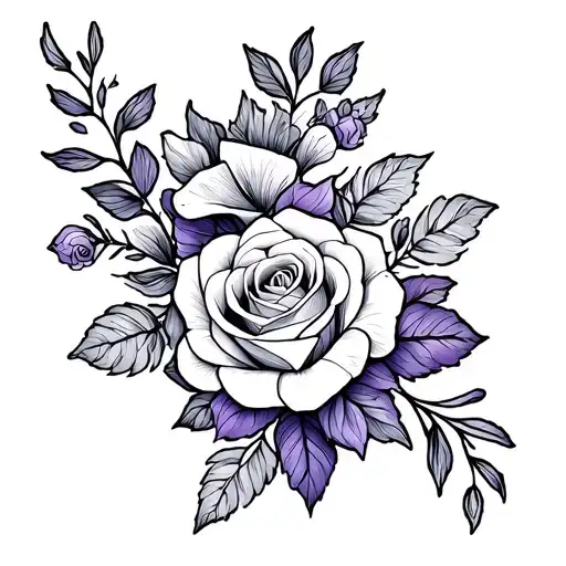 Violet And Roses Flowers Fine Line Vine Forearm