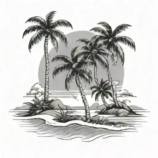 Beach Scene With Palm Trees