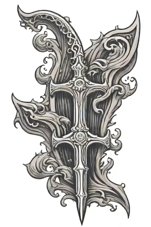 Trident With Water Background Black And White