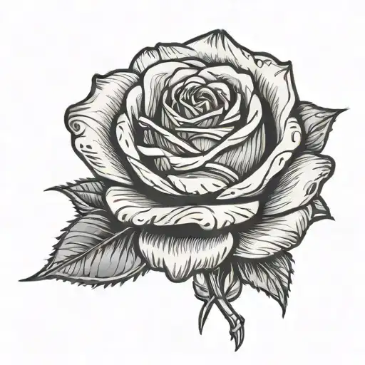 Tattoo Fading Thick Outline Rose With Bob Wire Wrapped