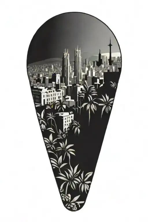 Barcelona Cityscape And Spanish Plants Growing With Music