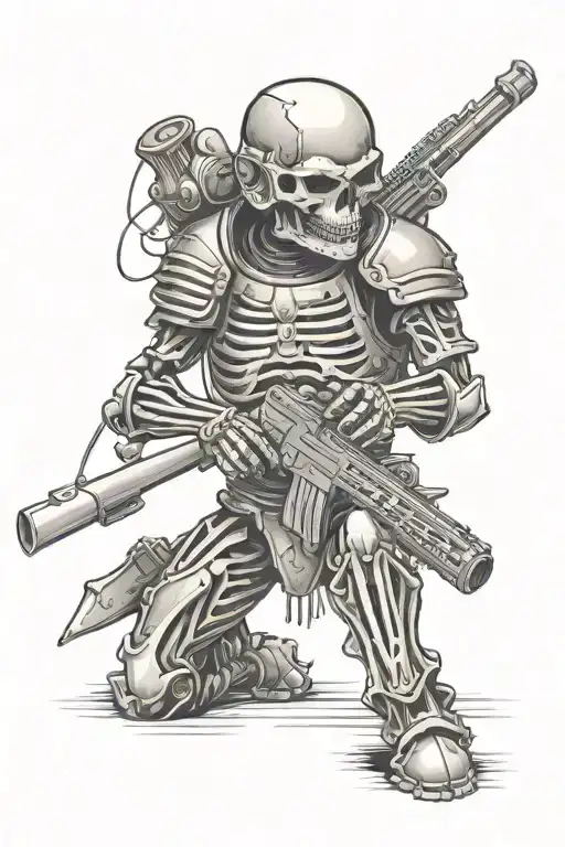 Skeleton In Armor And Helmet With A Machine Gun