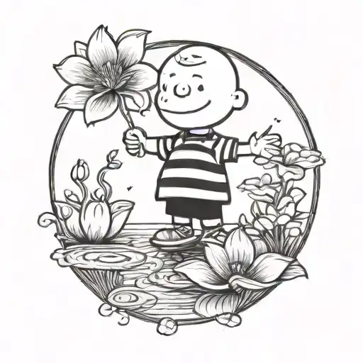 Charlie Brown Holding A Lotus Flower