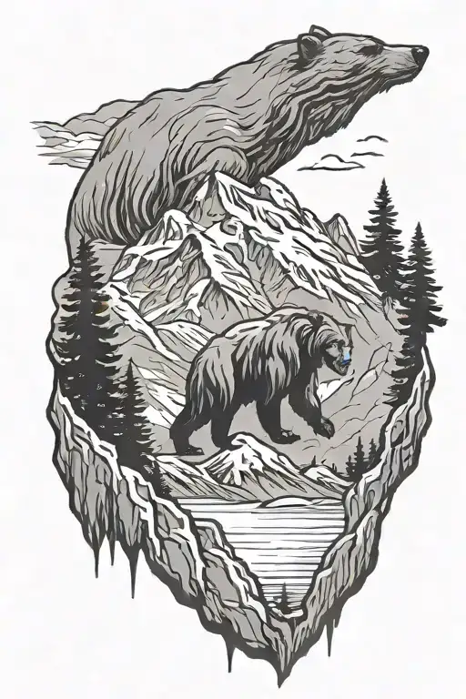 Bear Paw Background With Mountain Inside And Hiker On The Mountain