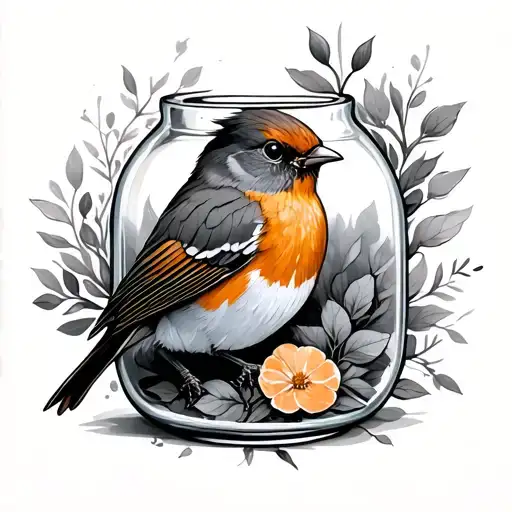 Robin In A Jar Surrounded