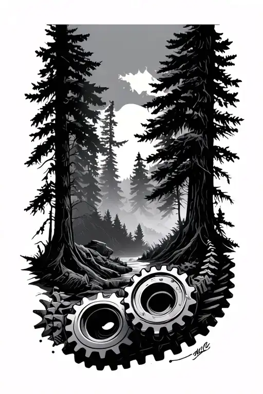 Gears And Nature Forest Landscape