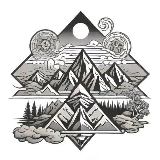 Aztec Inspired Mountains In A Diamond Shape Outline Simplified