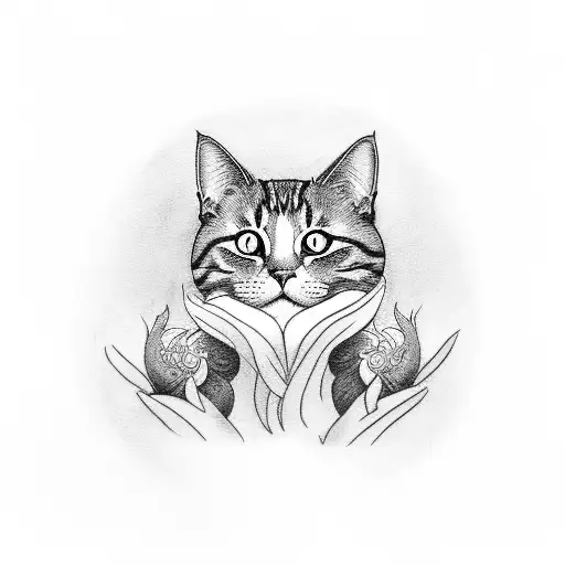 A Black-grey Tattoo Of A Cat Meditating For Self Improvement