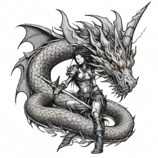 Valkeyre Girl With A Sword In A Dragon