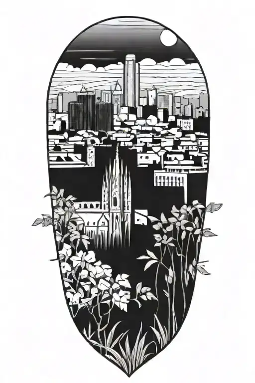 Barcelona Skyline With Spanish Plants