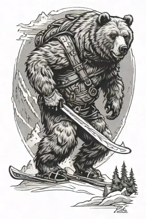 Bear Warrior Skiing On Mountain