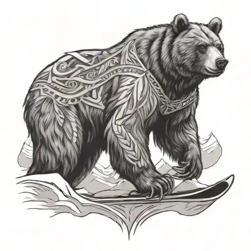 Bear Warrior Skiing From Mountain Peaks