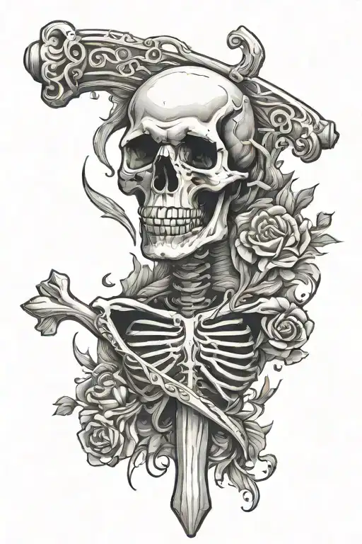 Skeleton Arm With Cross Engraved Onto The Bone