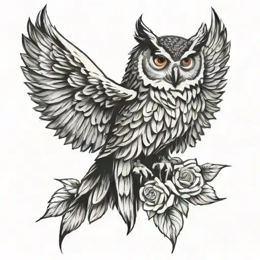 Roses Wolf Owl Flying Angel Wing