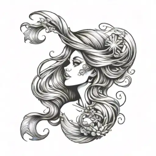 Mermaid Face With Shells And Flowing Hair
