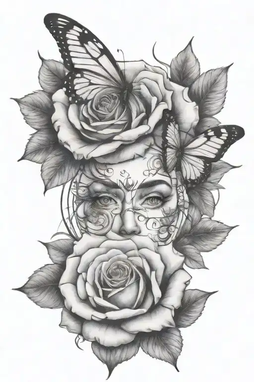 Apstrakt Face Rose Buterflay Lining Inscription Within