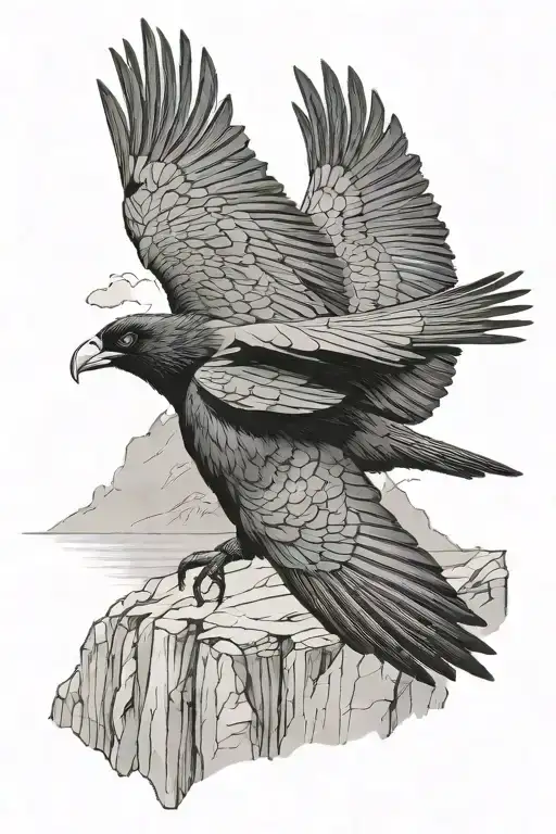 Redbilled Chough With Costal Cliffs In The Background