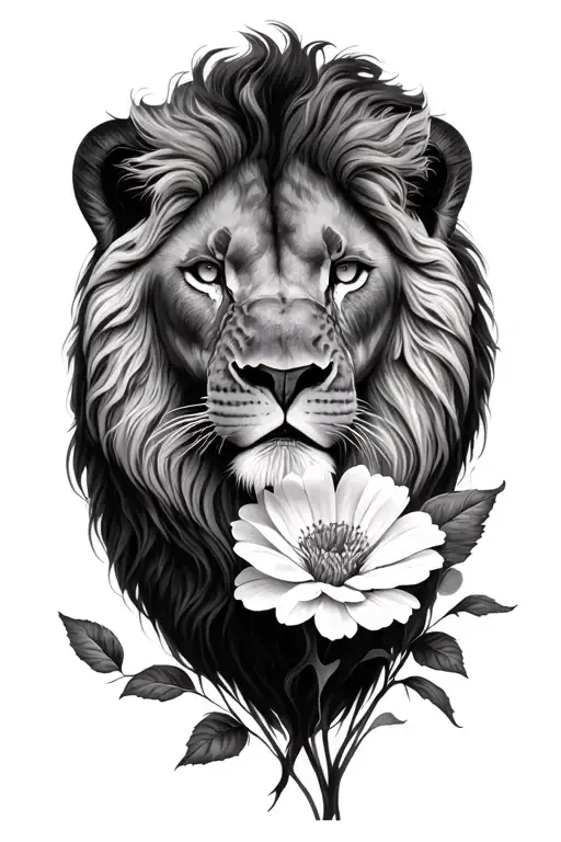 Lionness Drawing With Flower