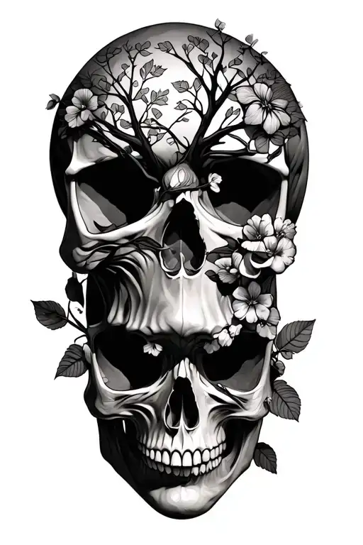 Skulls With Trees And Flowers