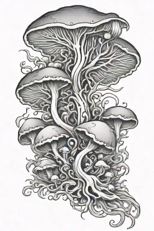 Mushrooms Growing On A Skelton Transforming Into A Phoenix Symbolizing Rebirth And Personal Growth