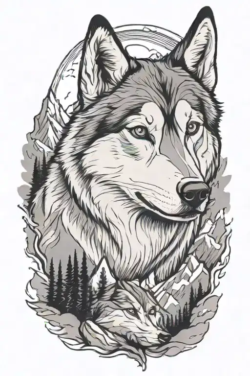 Husky Face In Mountains With A Cross