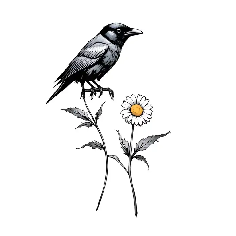 Crow Holding Daisy Flower