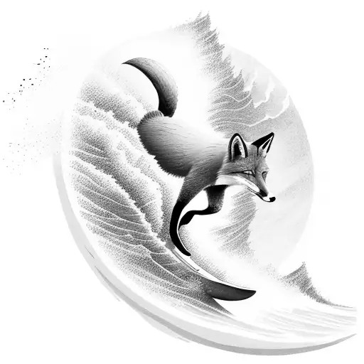 A Fierce Fox Riding A Surfboard With Waves Crashing Around