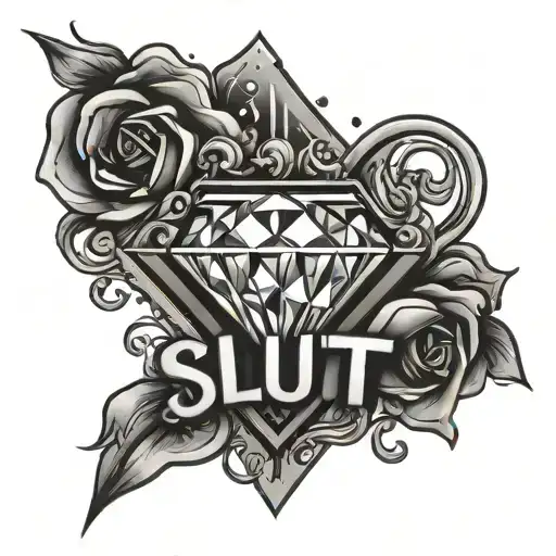 Diamond With Hearts Around The Word Slut