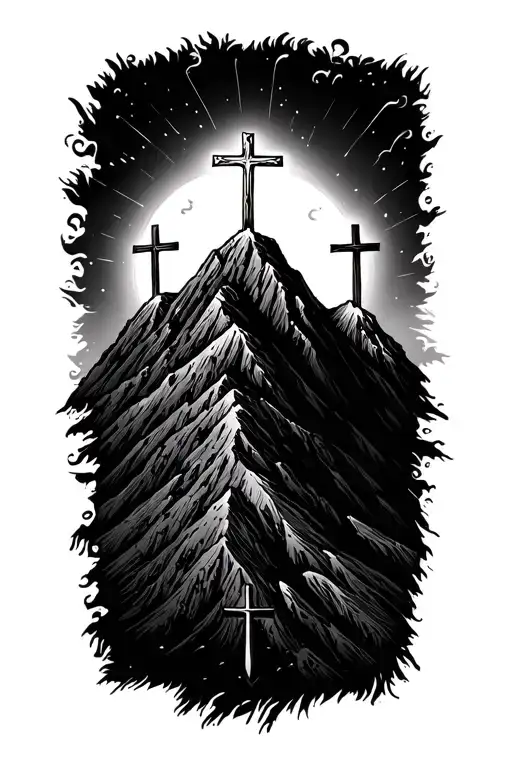3 Crosses On A Mountain With Scripture In The Mountain