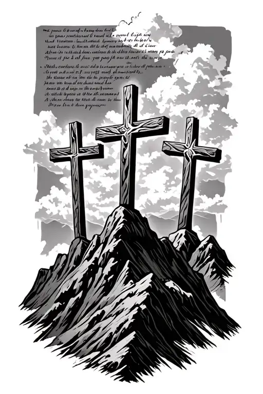 3 Crosses On A Mountain With Scripture In The Background