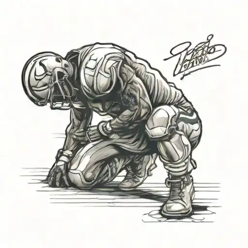 Create A Tattoo Design Of A Football Player Kneeling In Prayer With A Bible Scripture Above