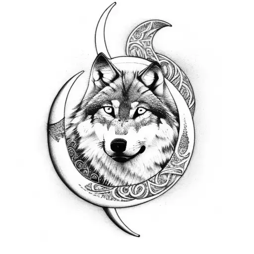Wolf And Crescent Moon Upper Arm