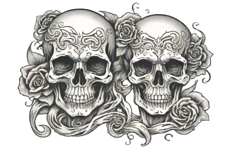 2 Faces With A Skull In The Middle